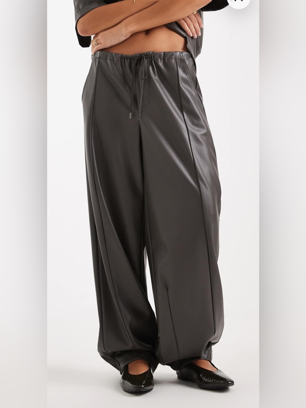 ASOS Wide-Leg Faux Leather Pants in Charcoal Gray